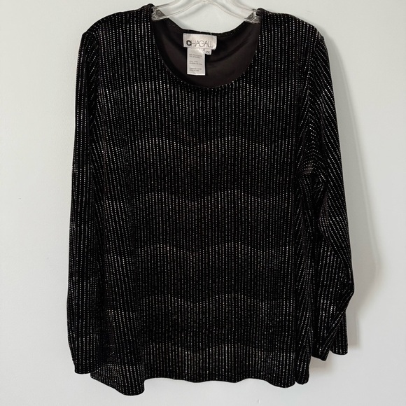 Chagall Black Velvety Sparkle Top 2X Holiday - Picture 1 of 7